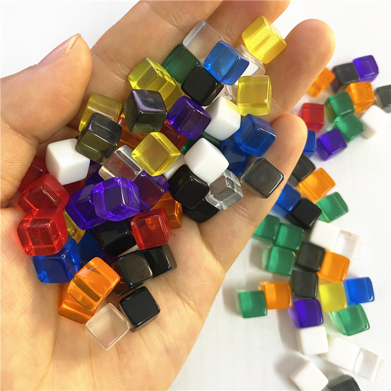 100pcs Set 10 Colors Transparent Grey Square Corner Colorful Crystal Dice Chess Piece Right Angle Cube For Puzzle Game 8mm - 6