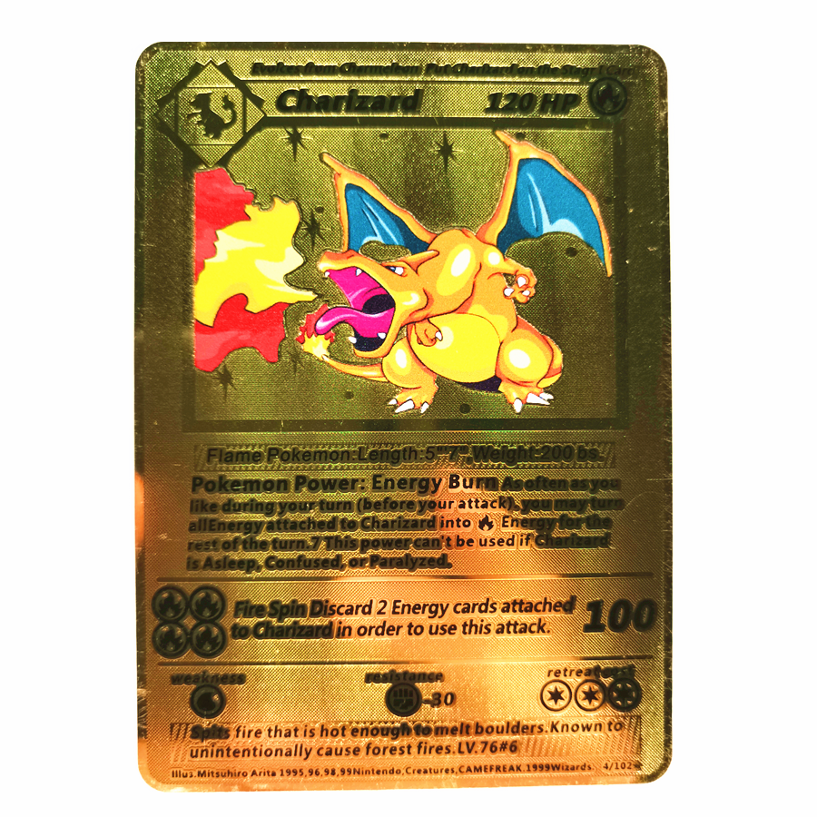 2022 Pokemon Gold Metal Card HP English Game Anime Battle Card Charizard  Pikachu Mewtwo Collection Action Figure Model Child Toy - AliExpress