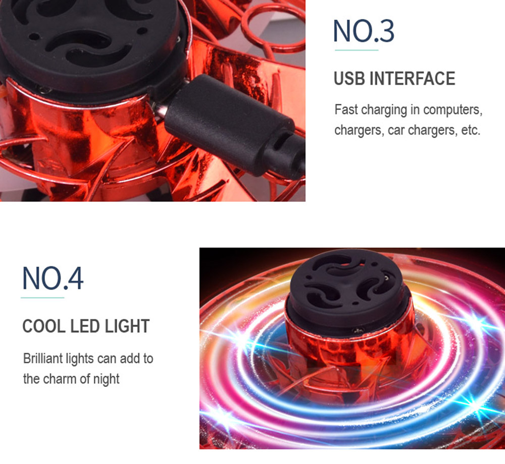 Interactive Ufo Mini Drone Spinner Top With Led Lights Gyro Flying Fidget Toy Ideal For Adults And Kids Gift - 8