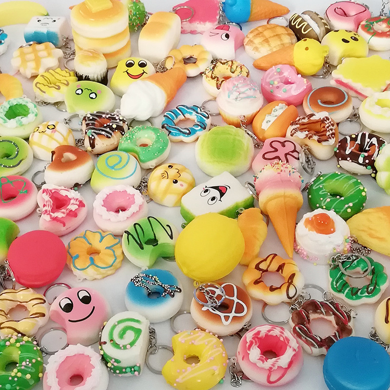 Kids Stress Relief Squishy Toy Keyring Set Mini Soft Bread Shaped Decompression Squeeze Toys 468pcs - 1