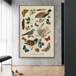 Retro Bird Insect Prints Wall Art Canvas - 3