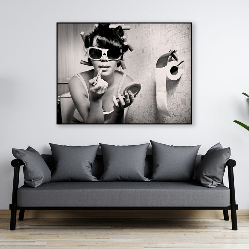 Black White Fashion Canvas Teen Girls Bathroom Wall Art - 1