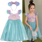 Girls Ariel Little Mermaid Princess Dress Kids Halloween Carnival Costume - 1