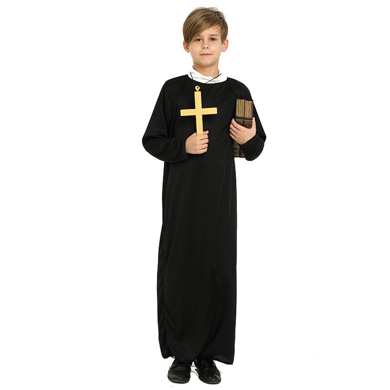 Boys Mens Priest Halloween Costume With Robe Cloak Necklace - 10