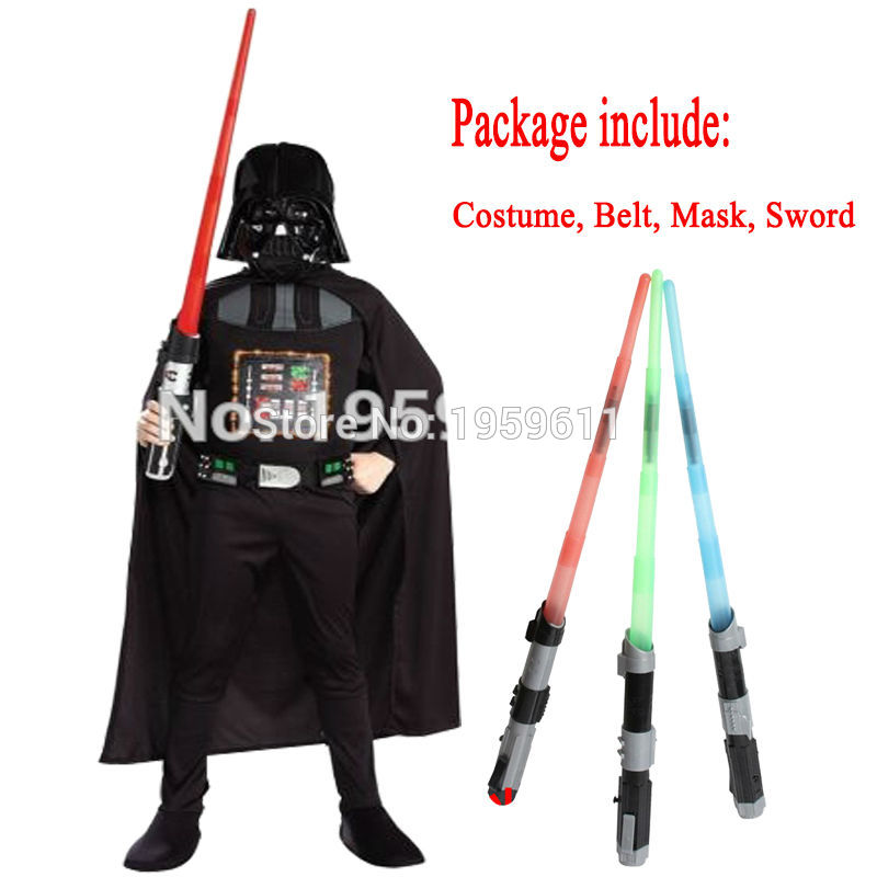 Kids Star Wars Darth Vader Cosplay Costume Set With Swords Halloween - 7