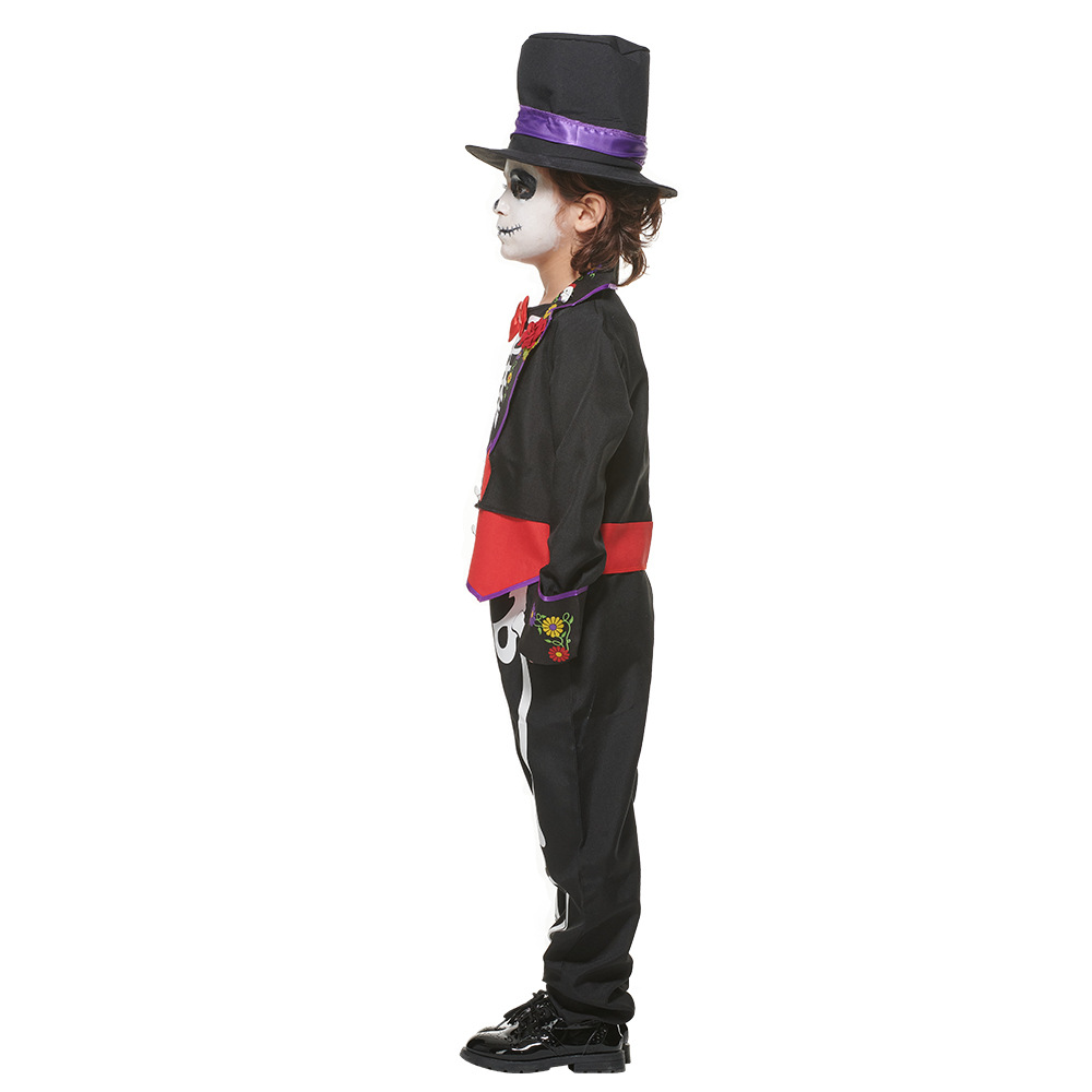 Kids Halloween Skeleton Roses Costume Suit With Hat Day Of Dead - 14