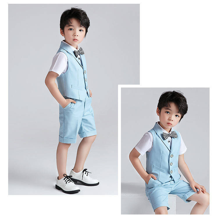 Boys Summer Formal Vest Set Toddler Tuxedo Kids Wedding Dress Uniform - 13