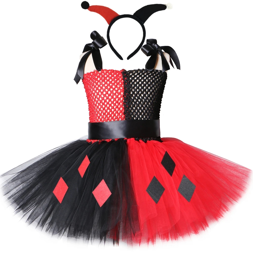 Harley Joker Girls Tutu Dress Kids Halloween Cosplay Birthday Outfit - 13