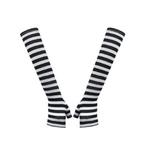 Girls Halloween Zombie Cheerleader Costume With Skeleton Print Striped Gloves - 5