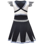 Girls Halloween Zombie Cheerleader Costume With Skeleton Print Striped Gloves - 3