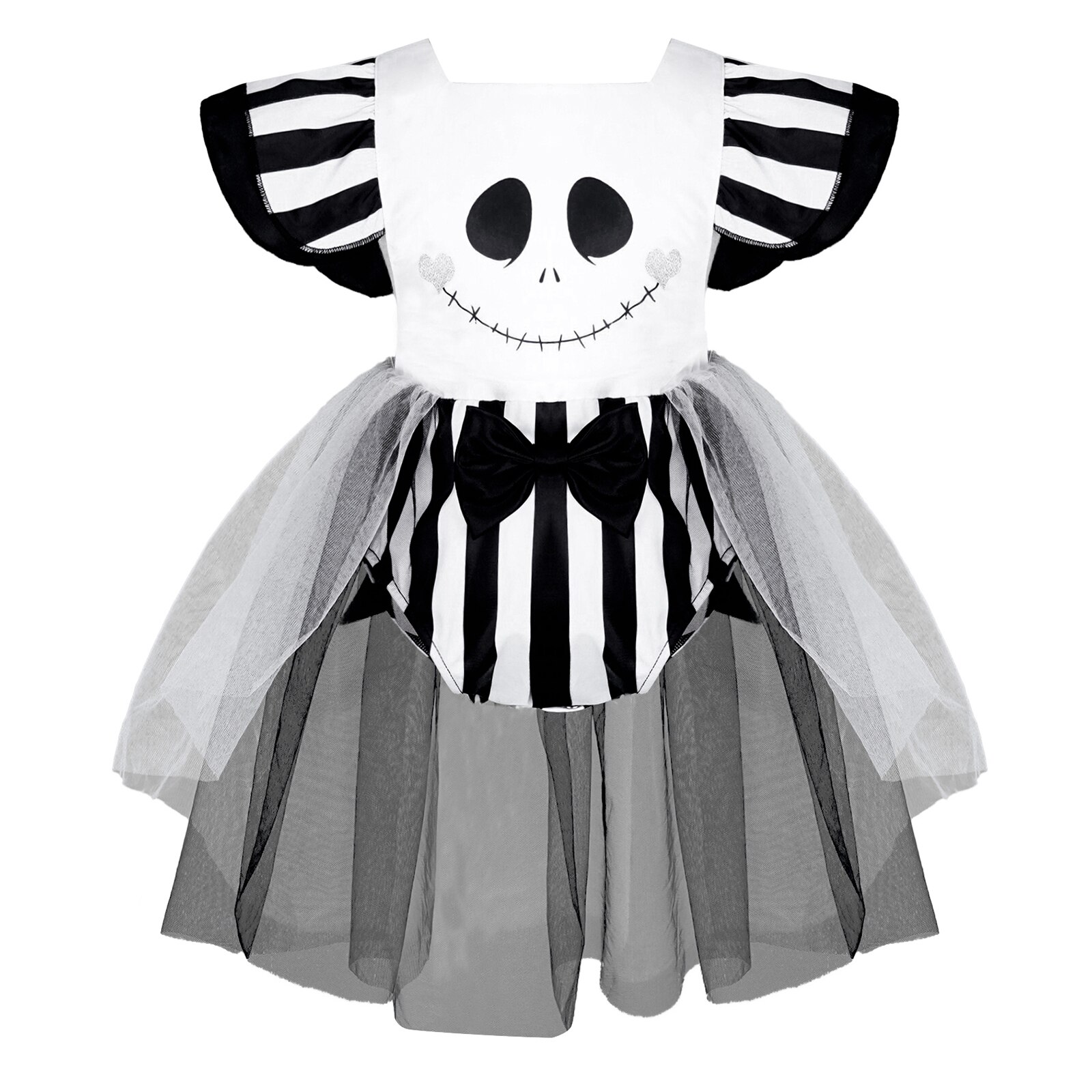 Baby Girls Halloween Skull Print Mesh Romper Ghost Costume - 7