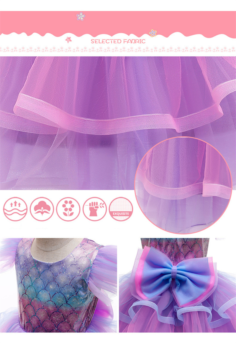 Girls Mermaid Princess Dress Layered Pleated Skirt Anime Cosplay Costume - 9