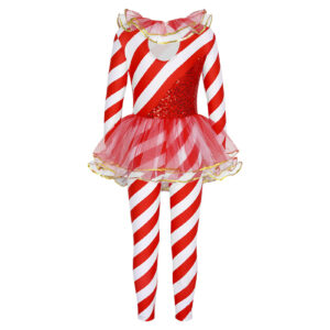 Girls Sequin Santa Jumpsuit Christmas Candy Cane Striped Dance Leotard - 3