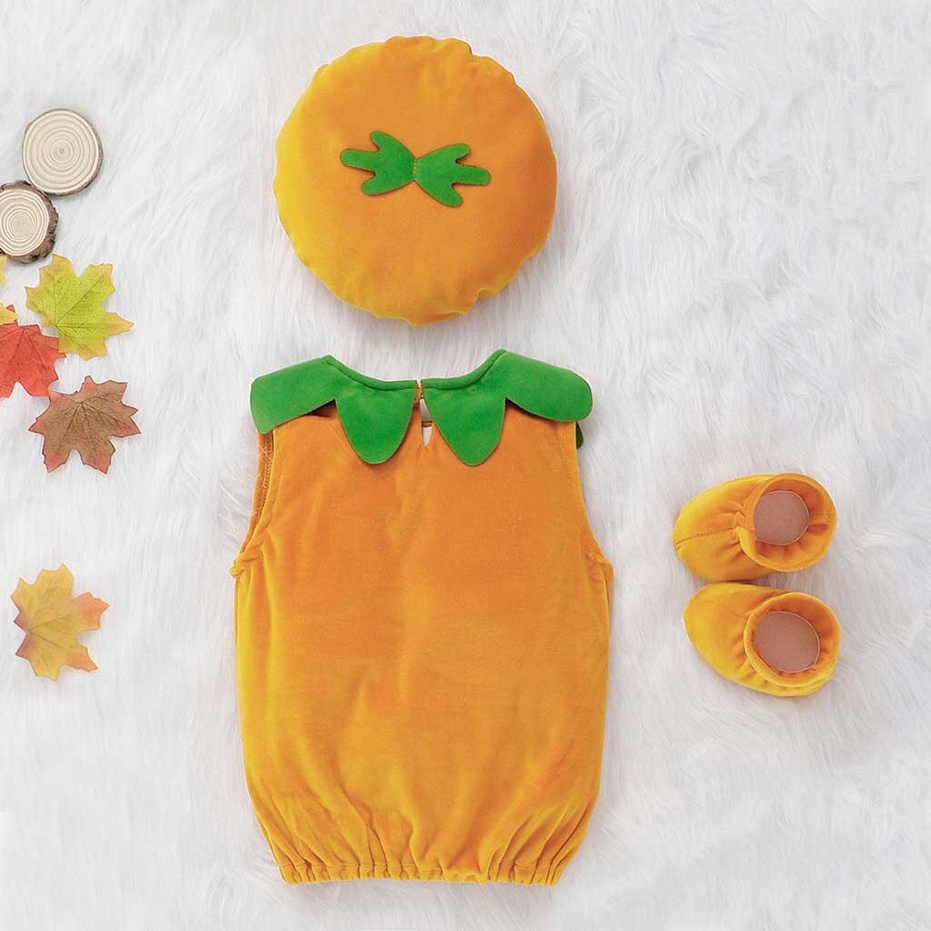Newborn Toddler Girls Halloween Pumpkin Outfit Set With Cap Shoes - 14