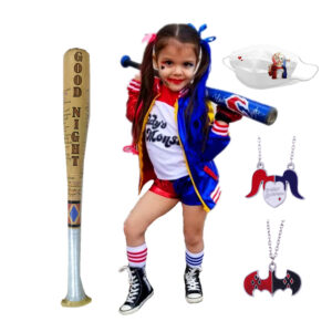 Harley Quinn Kids Cosplay Costume Joker Jacket Tshirt Carnival Party Gifts - 1