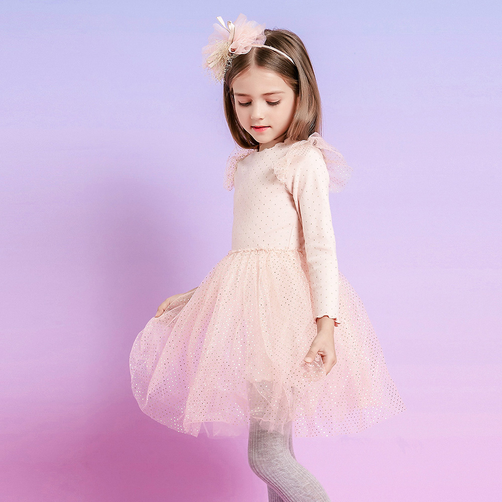 Vikita Girls Autumn Long Sleeve Cotton Princess Dress With Glitter Spots - 11