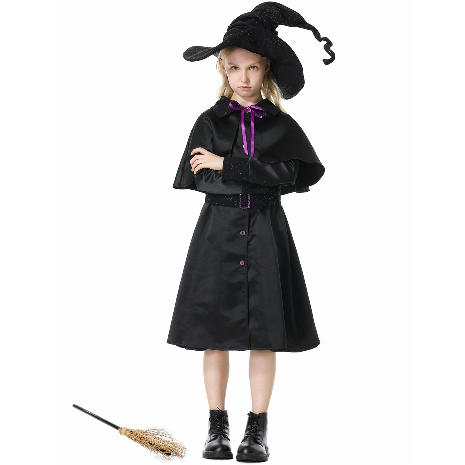 Girls Halloween Witch Costume Kids Wizard Dressup Cosplay Outfit - 12