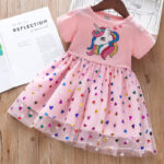 Girls Unicorn Sequin Princess Dress Short Sleeve Kids Costume - 3