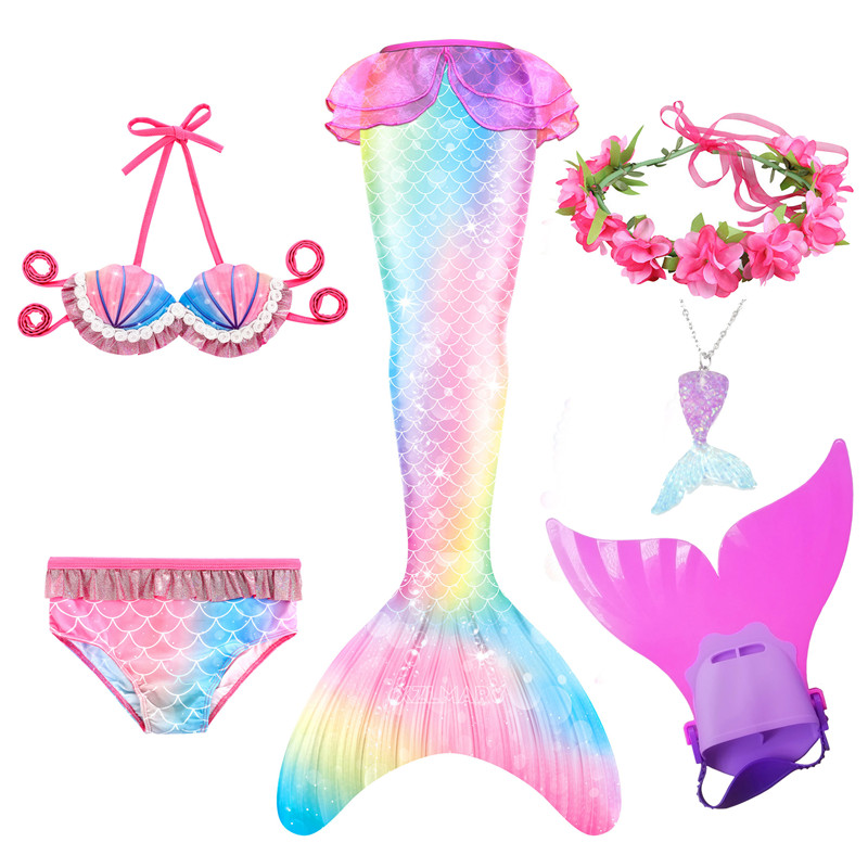Kids Mermaid Tail Swimsuit Costume With Optional Monofin Girls Cosplay Bikini - 15