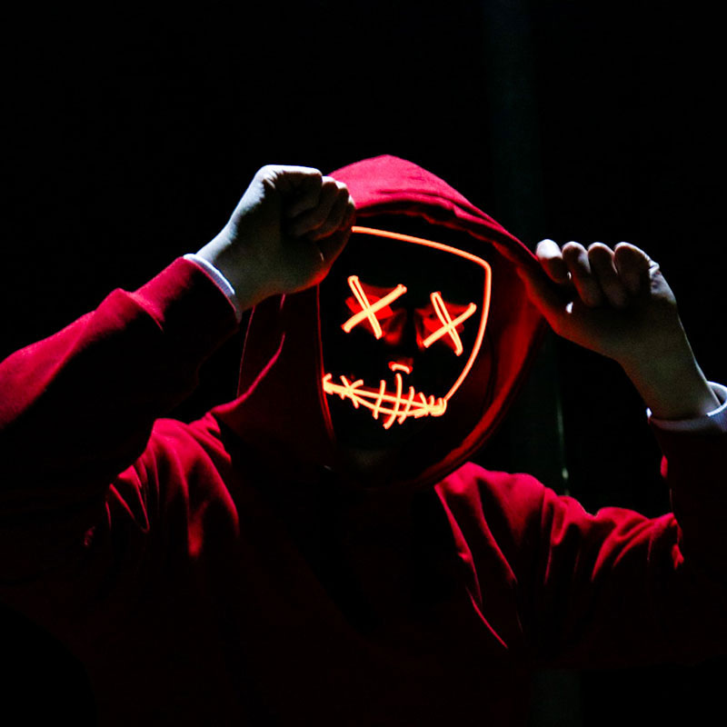 Led Halloween Neon Mask Luminous Glow In The Dark Cosplay Costume - 15