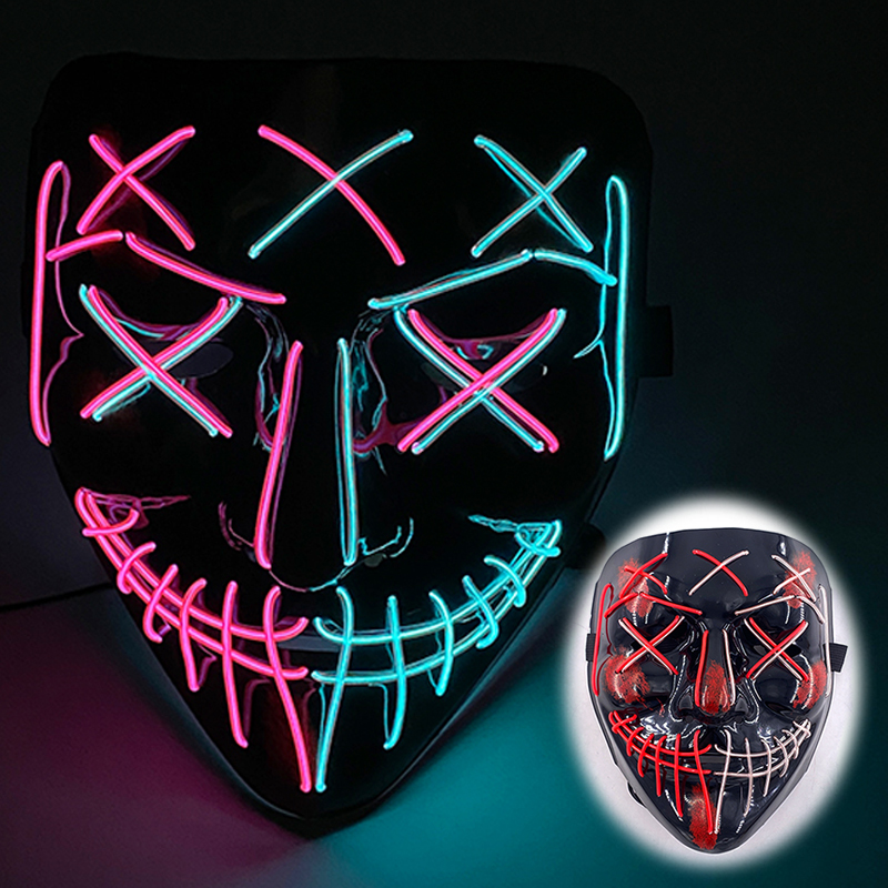Led Halloween Neon Mask Luminous Glow In The Dark Cosplay Costume - 53