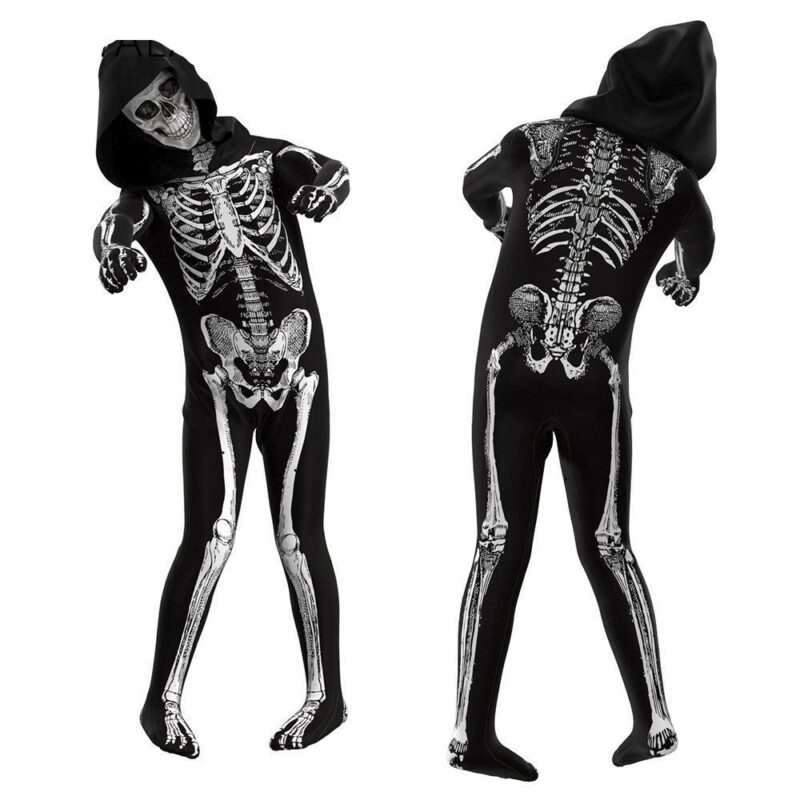 Zawaland Halloween Skeleton Cosplay Jumpsuit For Kids Adults Scary Carnival Outfit - 1