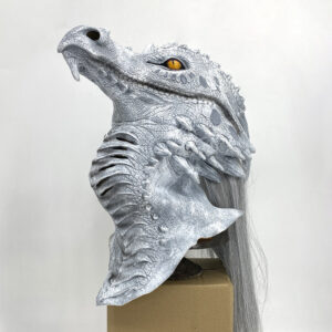 Jurassic Trex Full Face Cosplay Wig Helmet White Dragon Hair Mask - 3