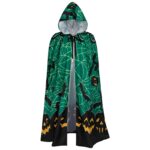 Adult Velvet Hooded Witch Costume Halloween Medieval Cosplay Printed Cloak - 4