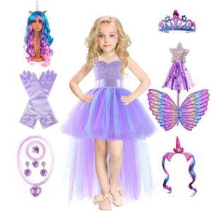 Girls Unicorn Princess Dress Birthday Party Cosplay Pink Lace Tutu - 1