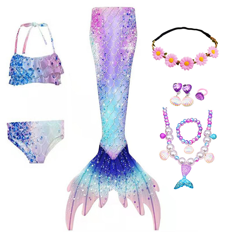 Girls Mermaid Tail Swimsuit Beach Cosplay Costume Kids Swimming Dress - 12