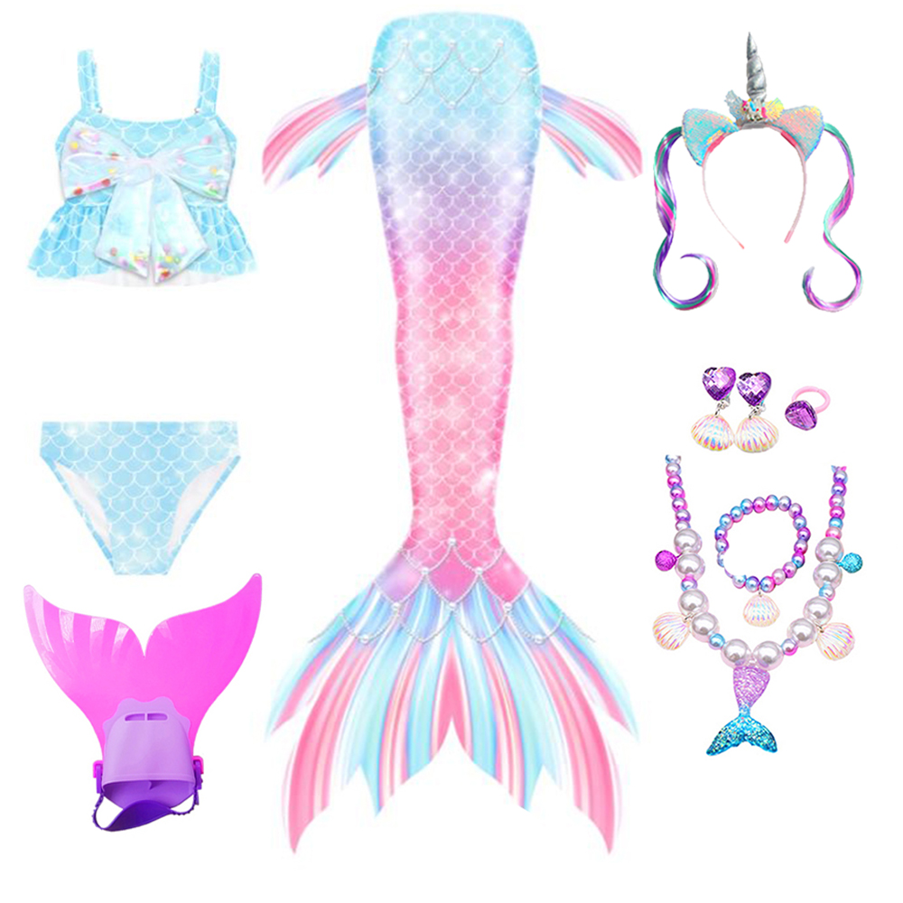 Girls Mermaid Tail Swimsuit Beach Cosplay Costume Kids Swimming Dress - 14