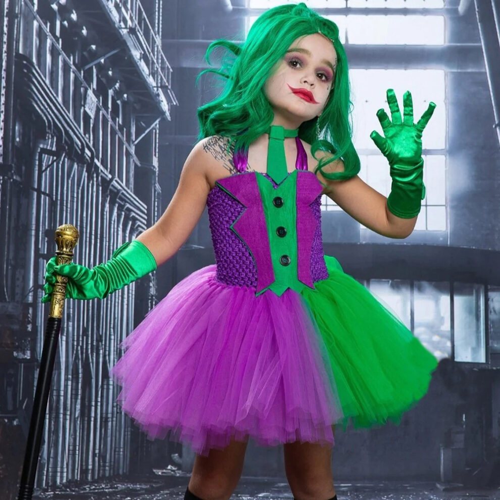 Girls Joker Bat Costume Dark Knight Halloween Cosplay With Tutu Dress Free