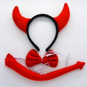 Devil Horn Headband With Tie Tail Halloweenparty Costume For Kids Adults - 1
