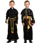 Kids Medieval Priest Cosplay Costume For Halloween Christmas Magician Parties - 1