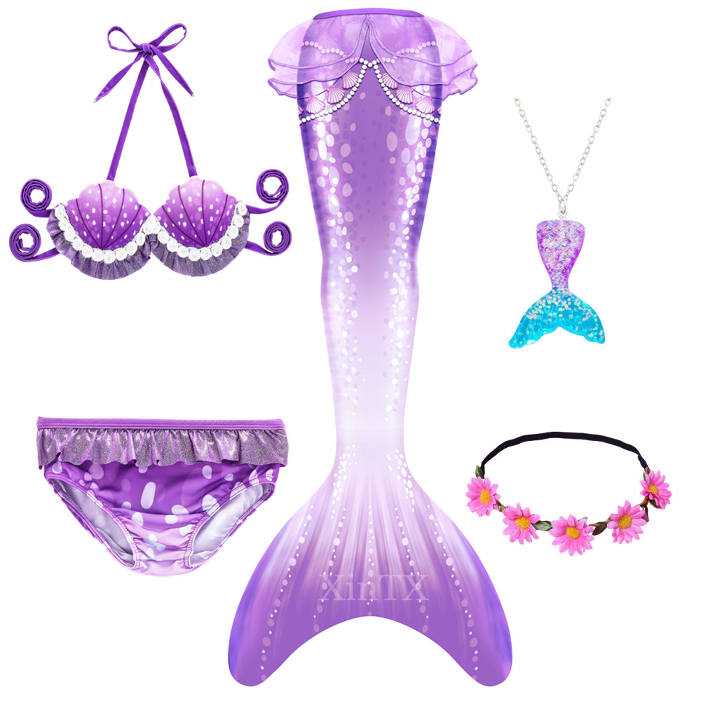 Childrens Swimmable Mermaid Tail Swimwear With Optional Monofin Fin - 14