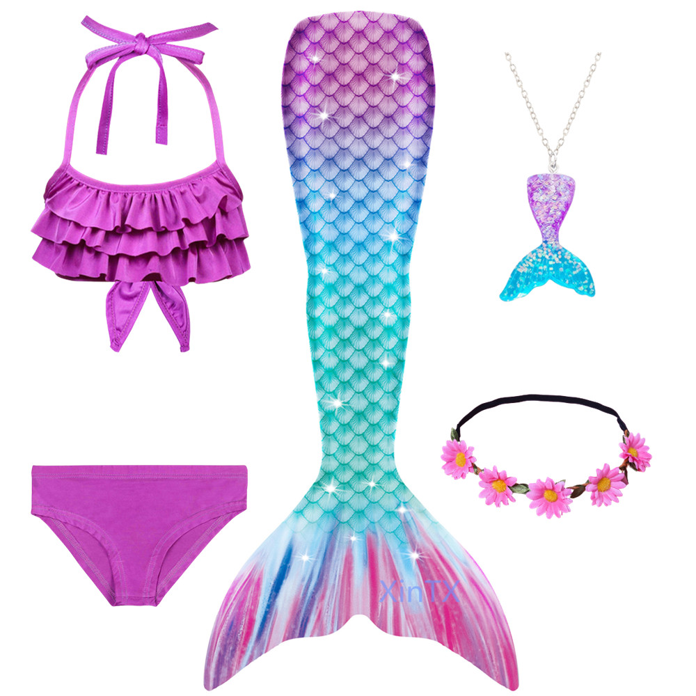 Childrens Swimmable Mermaid Tail Swimwear With Optional Monofin Fin - 19