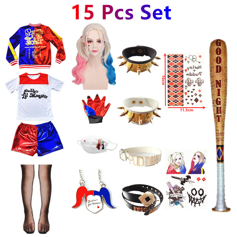 Kids Adults Suicide Squad Harleen Quinzel Costume Set For Parties - 7