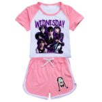 Summer Kids Fashion Set Wednesday Addams Inspired Tshirt Pants Pajamas - 3