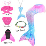 Kids Mermaid Swimsuit With Optional Monofin Bikini Flipper Costume Set - 2