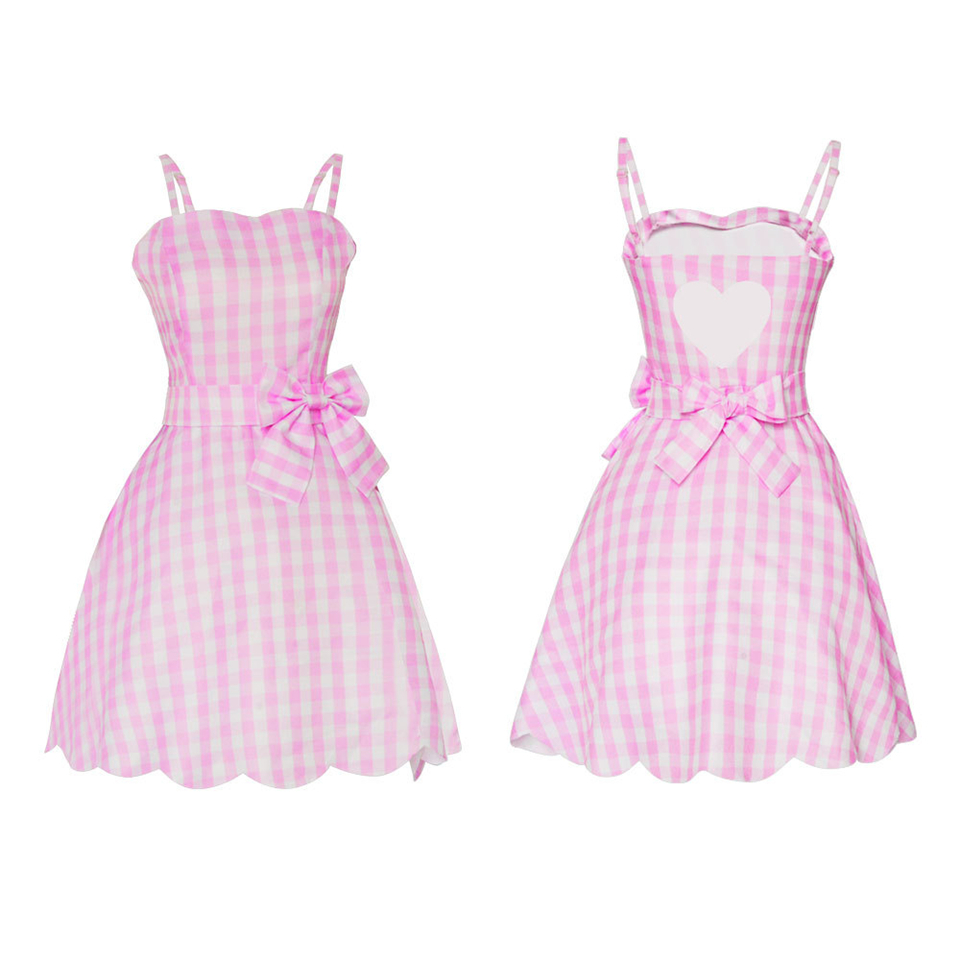 Barbie Inspired Halloween Costume Pink Plaid Vintage Dress Sleeveless Punk Set - 12