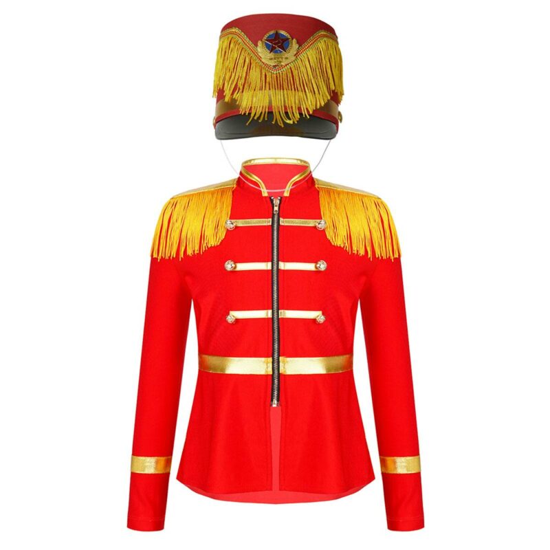 Kids Circus Tailcoat Jacket Honor Guard Drum Band Costume With Tassels - 1