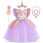 Kids Unicorn Flower Girl Dress Rainbow Wedding Birthday Party Costume - 1
