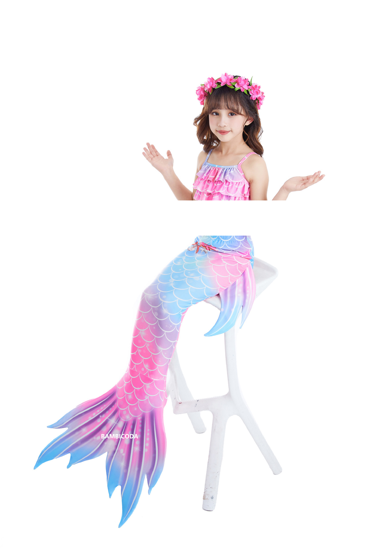 Girls Mermaid Tail Swimsuit With Monofin Kids Cosplay Beach Bikini Costume - 15