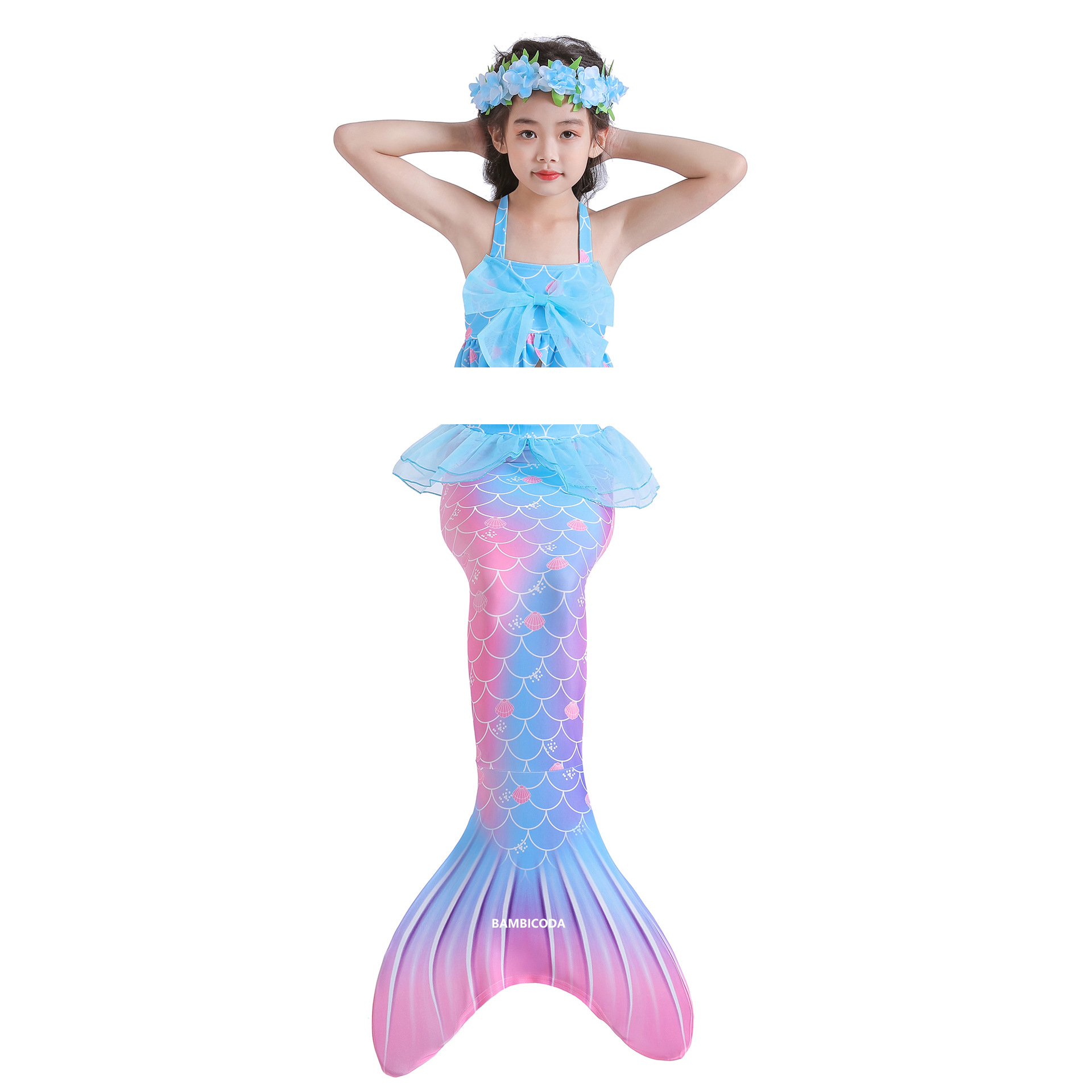 Girls Mermaid Tail Swimsuit With Monofin Kids Cosplay Beach Bikini Costume - 39
