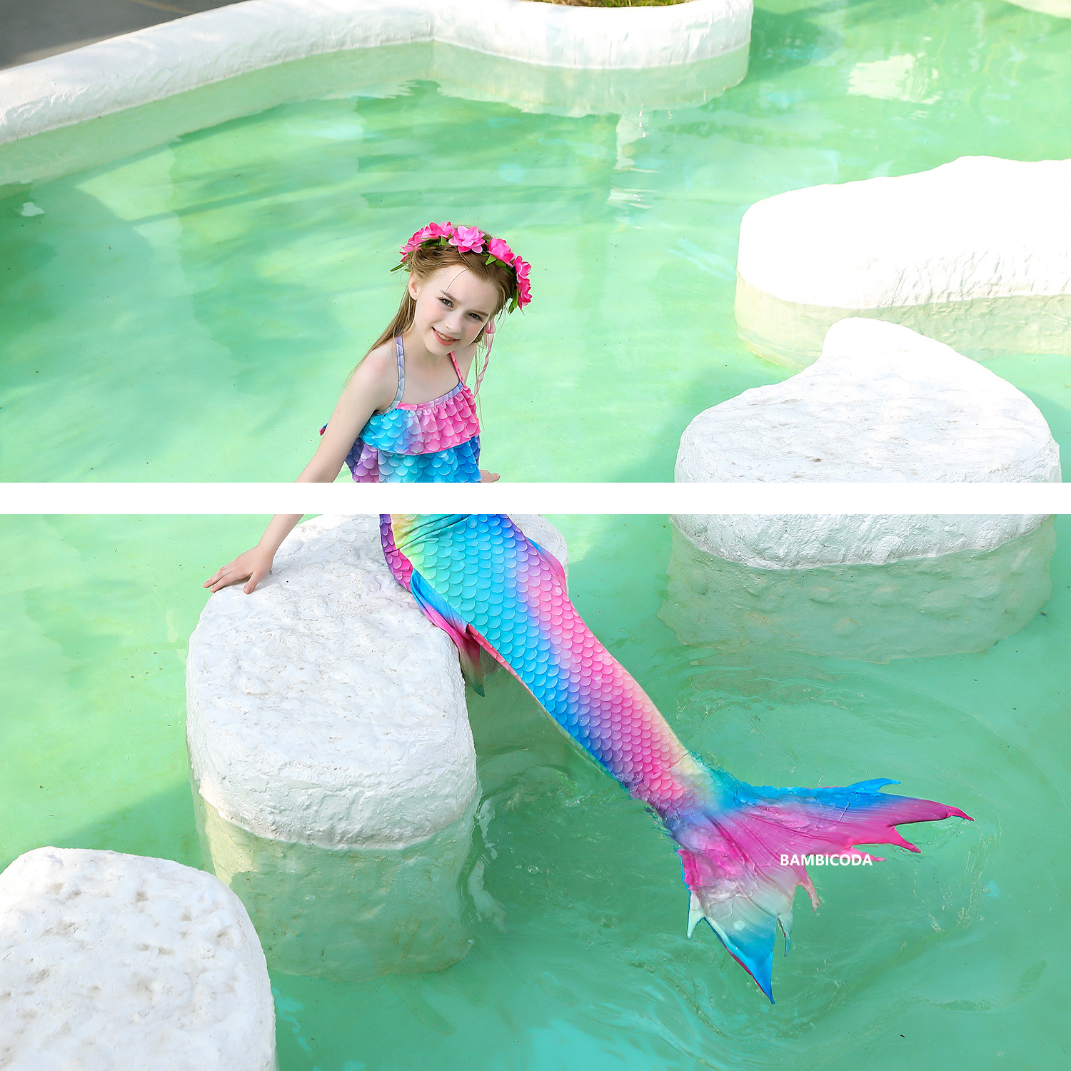 Girls Mermaid Tail Swimsuit With Monofin Kids Cosplay Beach Bikini Costume - 43