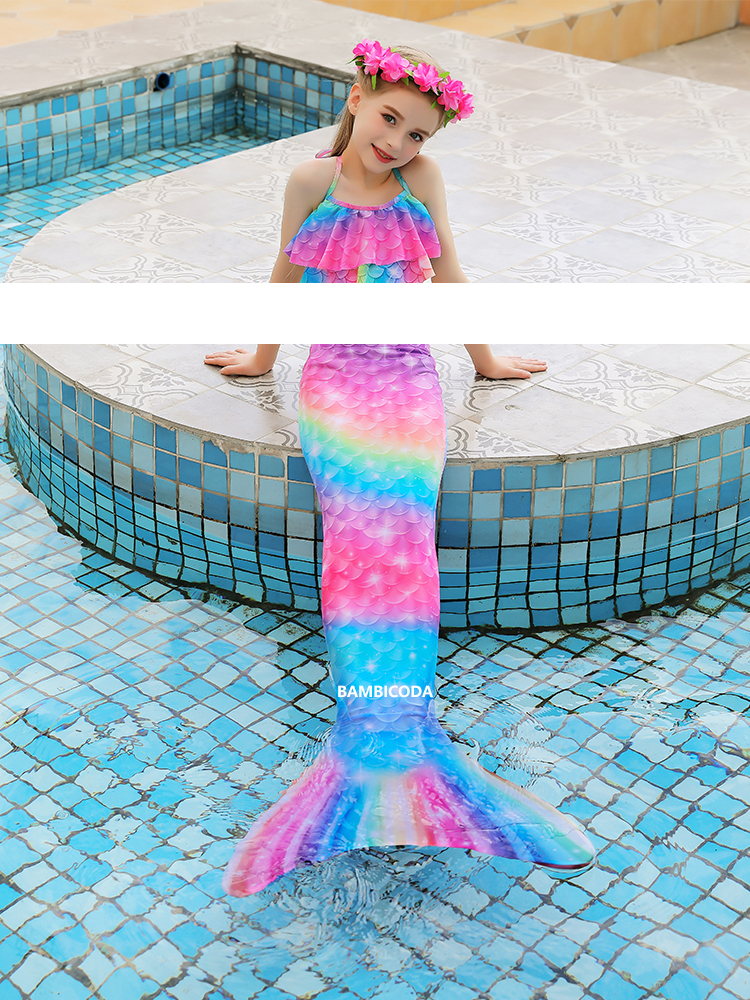 Girls Mermaid Tail Swimsuit With Monofin Kids Cosplay Beach Bikini Costume - 48