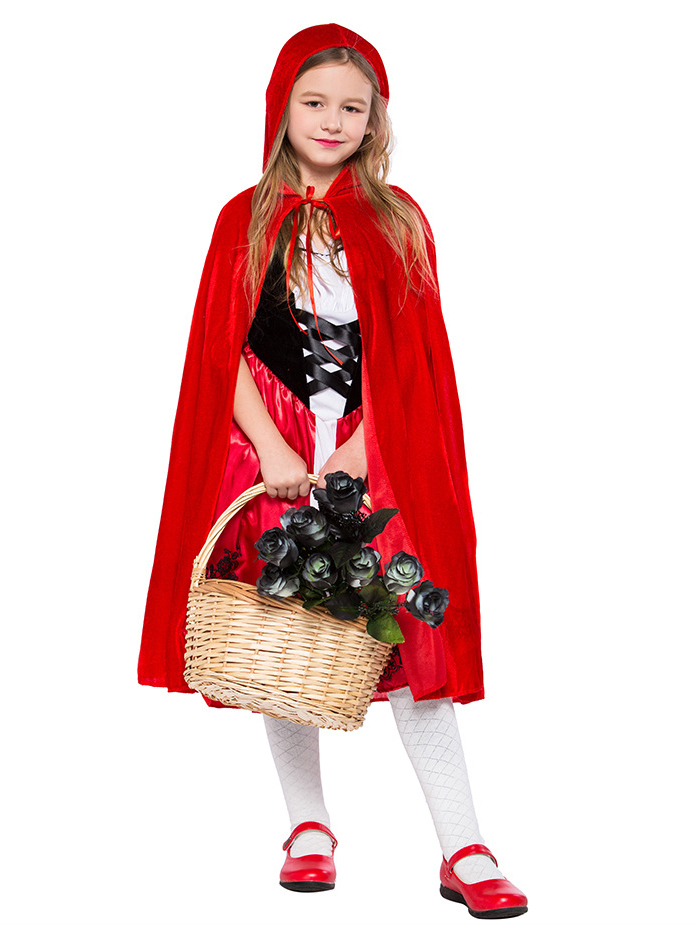 Girls Red Riding Hood Halloween Costume Princess Cosplay Dress Matching Cape - 20