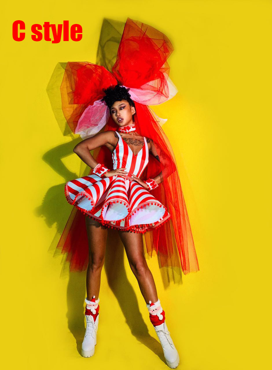 Dj Ds Dance Team Christmas Party Candy Color Bow Stage Outfit - 23