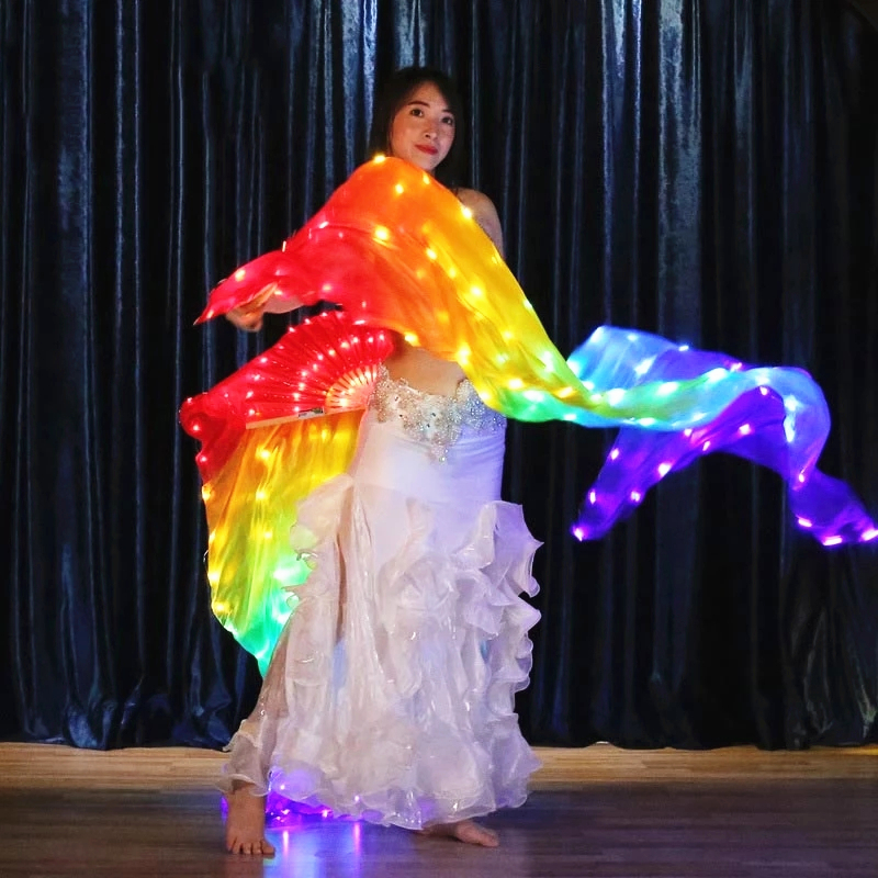 Led Lighted Silk Fan Veils For Belly Dance Stage Performances White - 20