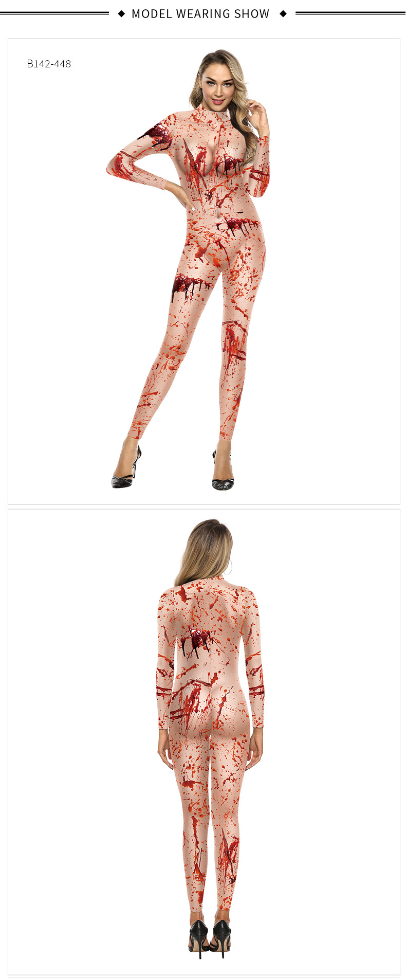 Scary Halloween 3d Digital Print Bloodstain Jumpsuit For Womens Costume Party - 14
